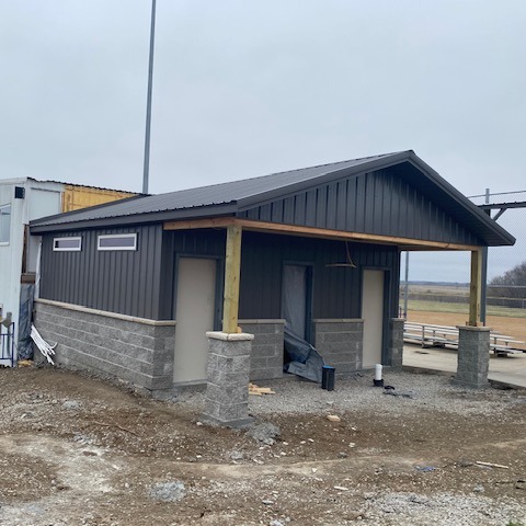 Updated progress of ball field bathroom outside