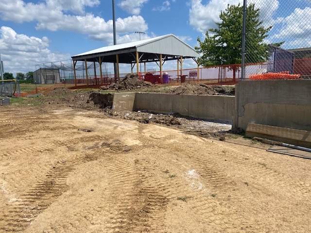 Progress on reconstructing softball field falls and dugouts