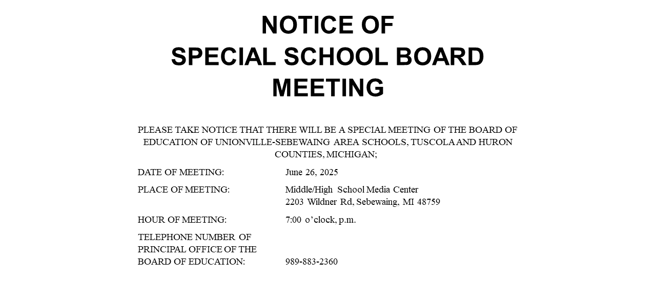Special School Board Meeting Notice