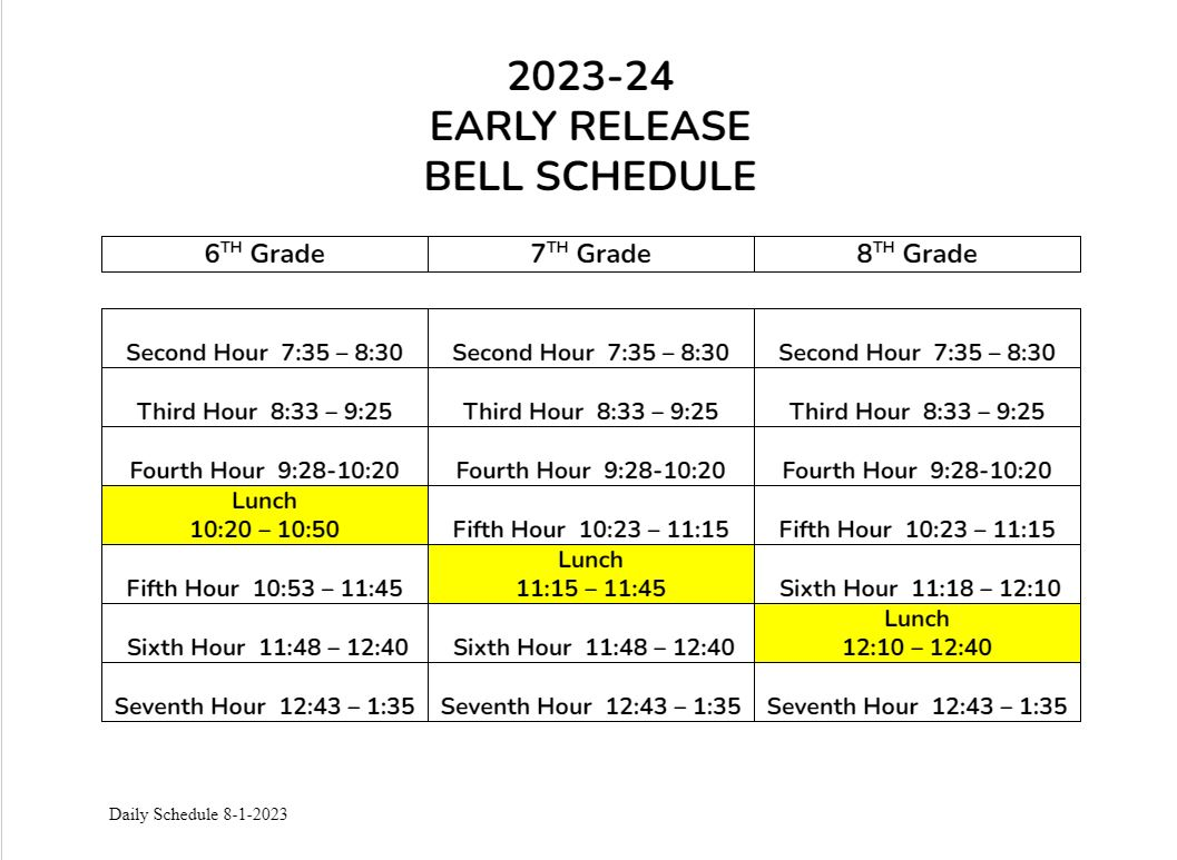 Daily Bell Schedule Paw Paw Middle School