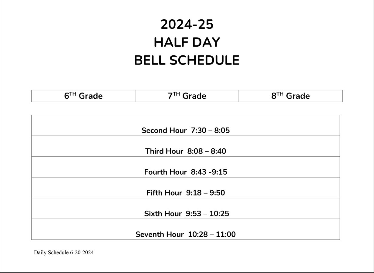 Half Day Bell Schedule