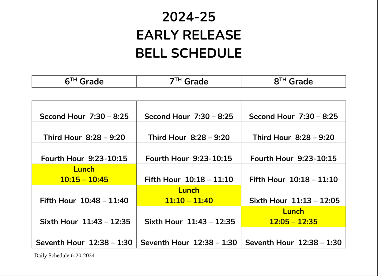 Early Release Bell Schedule