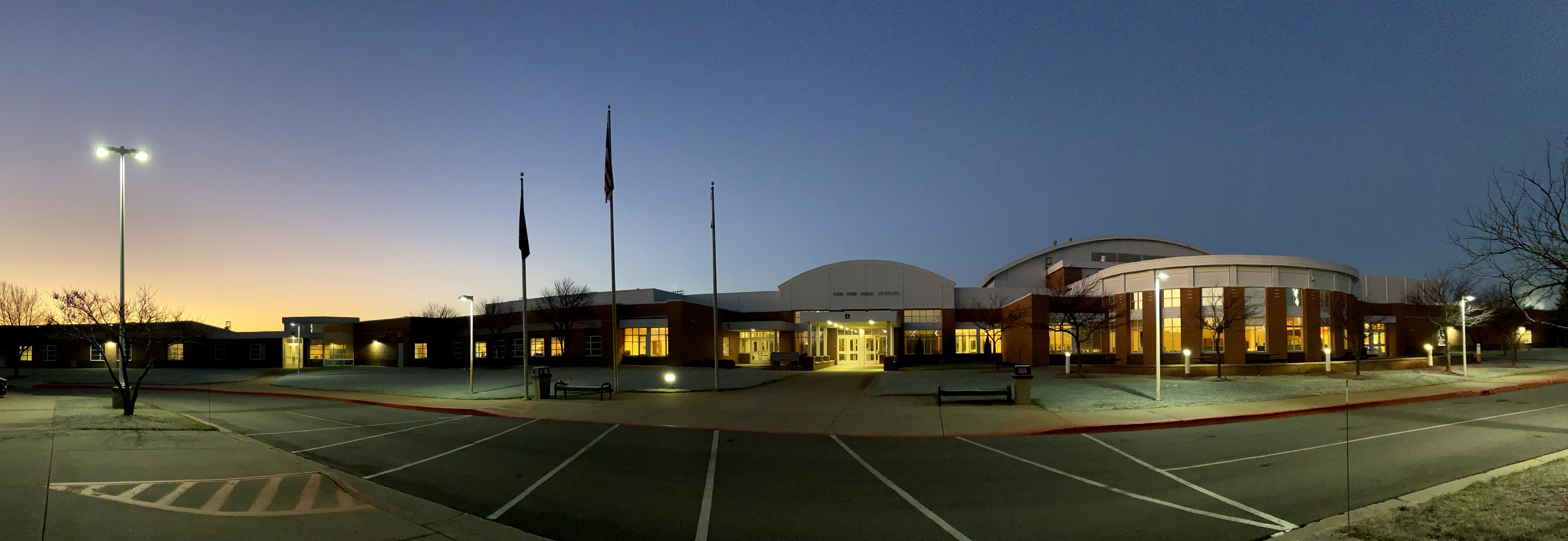 Paw Paw High School in twilight