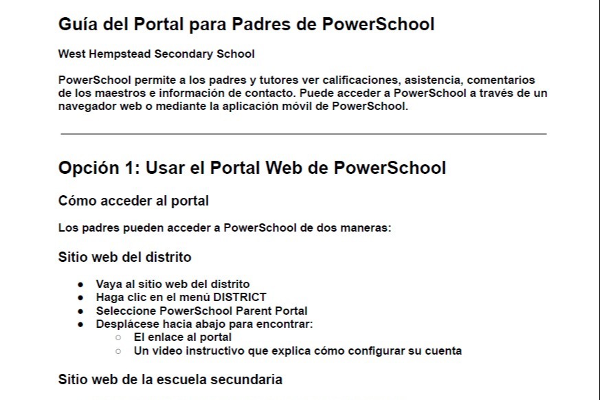 PowerSchool Parent Portal Guide in Spanish
