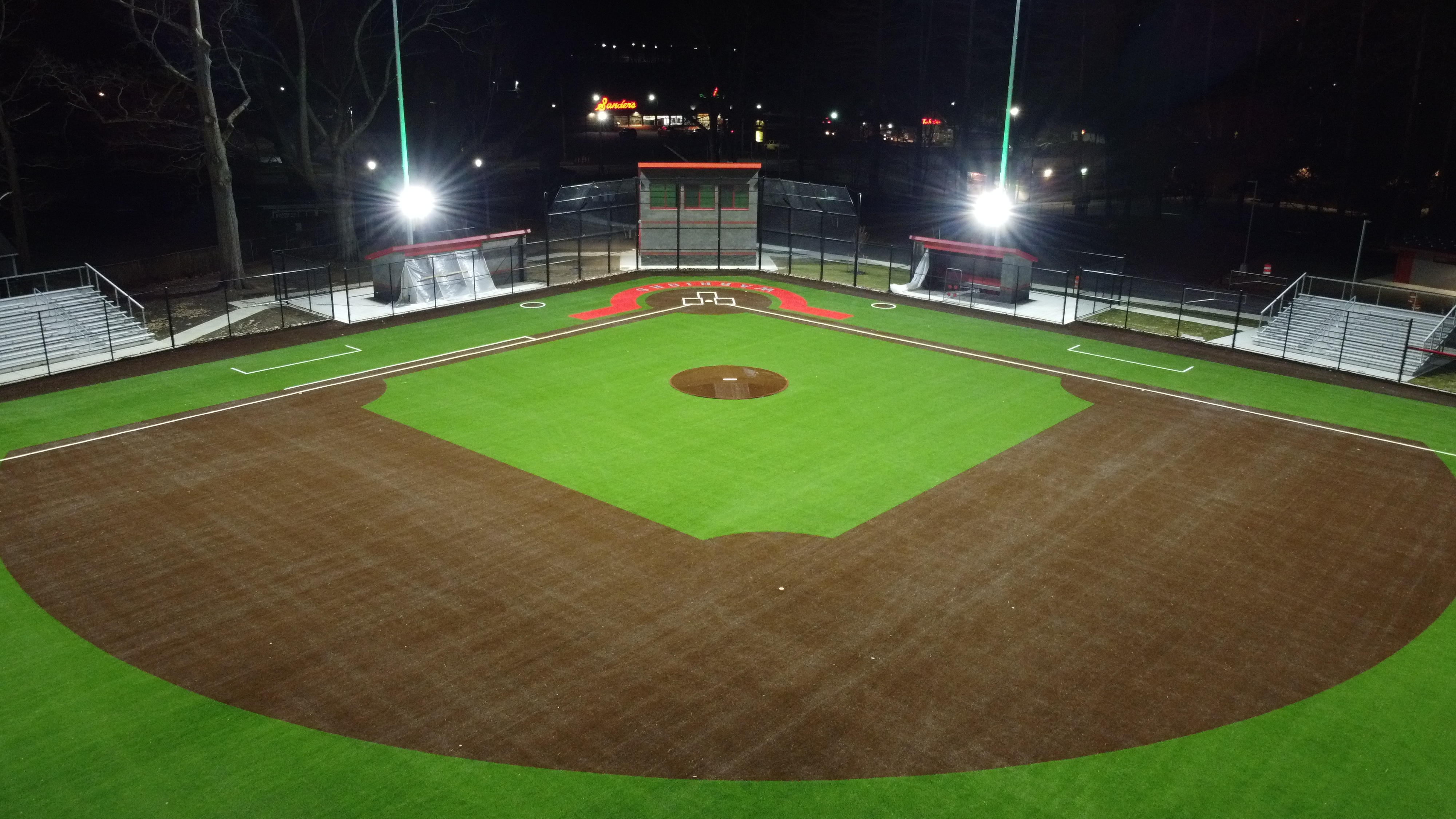 Baseball to home plate aerial view