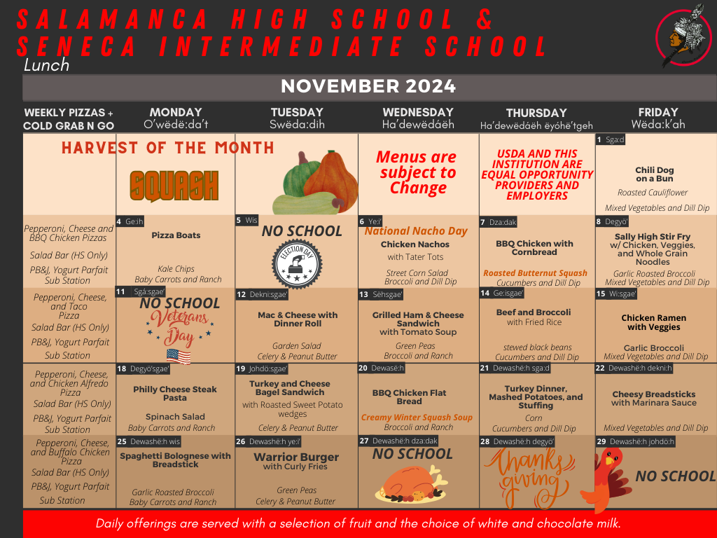 November 2024 Seneca & HS Lunch