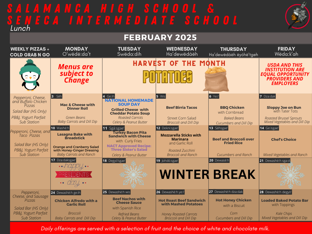 February 2025 Seneca & HS Lunch