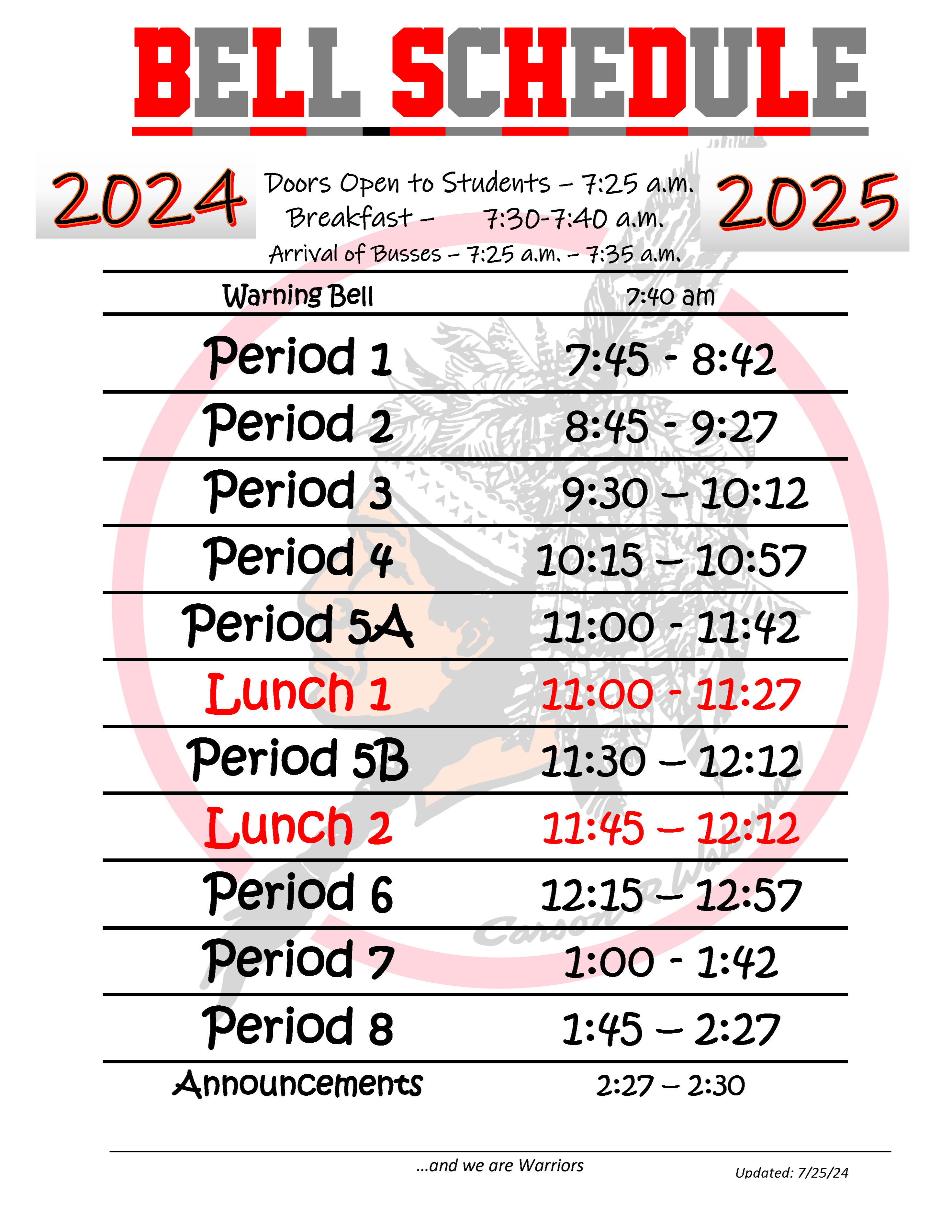 High School Bell Schedule