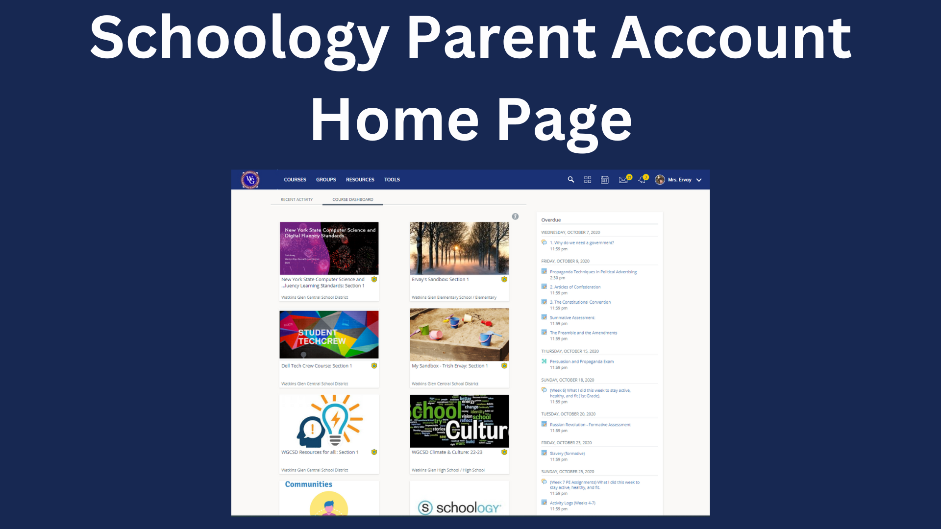 Schoology Parent Account Home Page