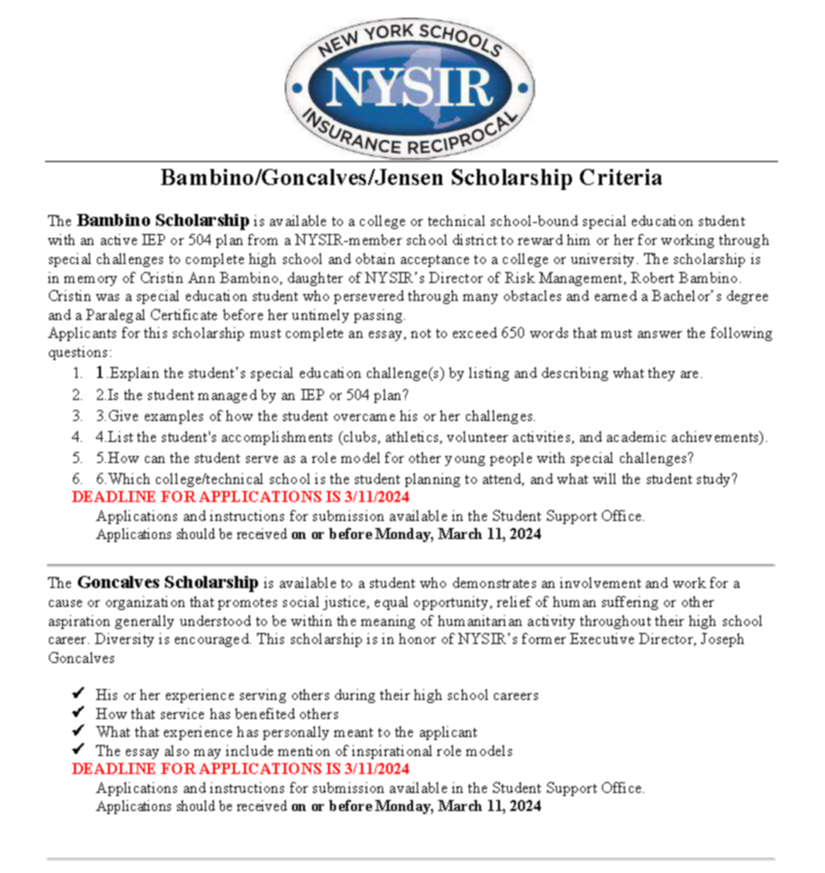 Scholarship Information Watkins Glen High School