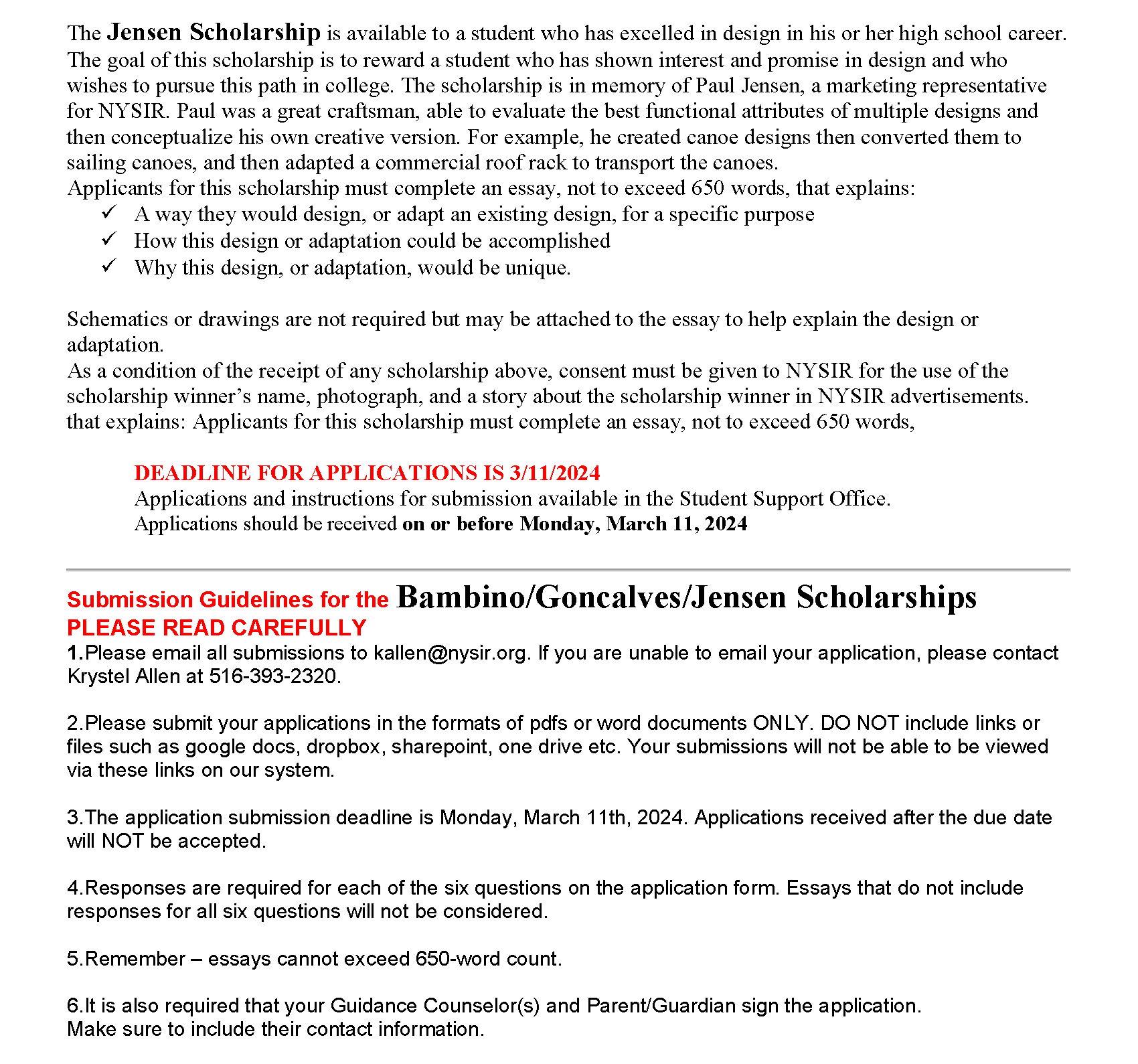 Scholarship Information Watkins Glen High School