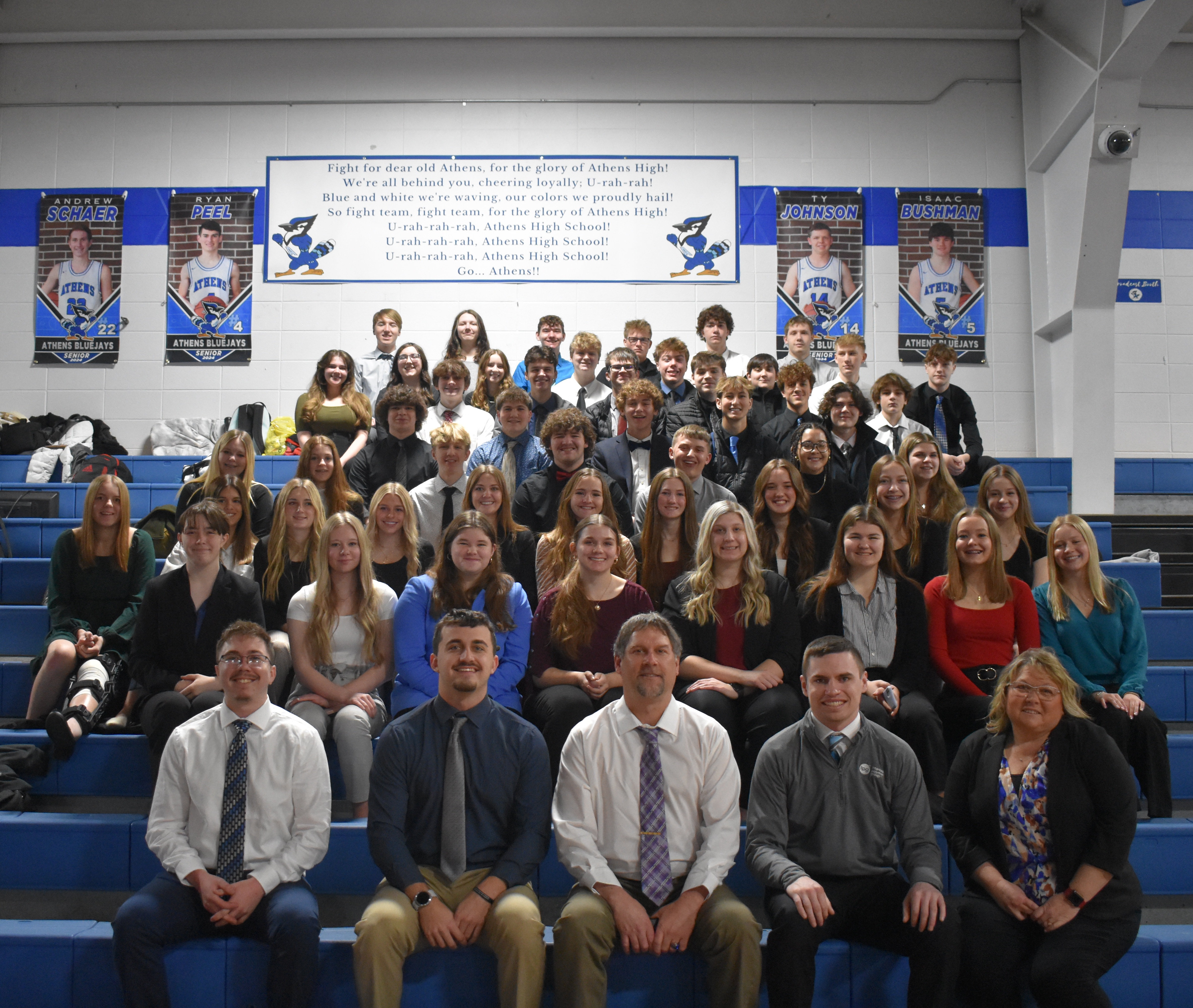 FBLA members sitting on bleachers