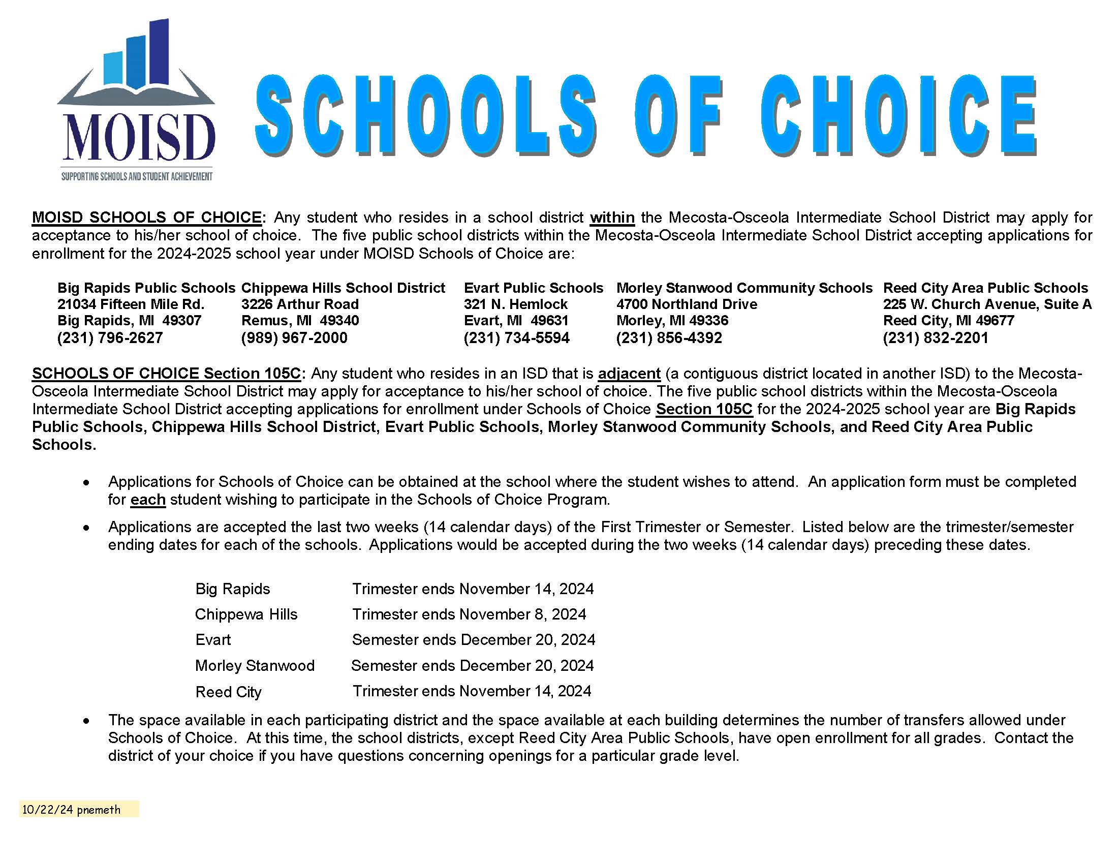 MOISD Schools of Choice