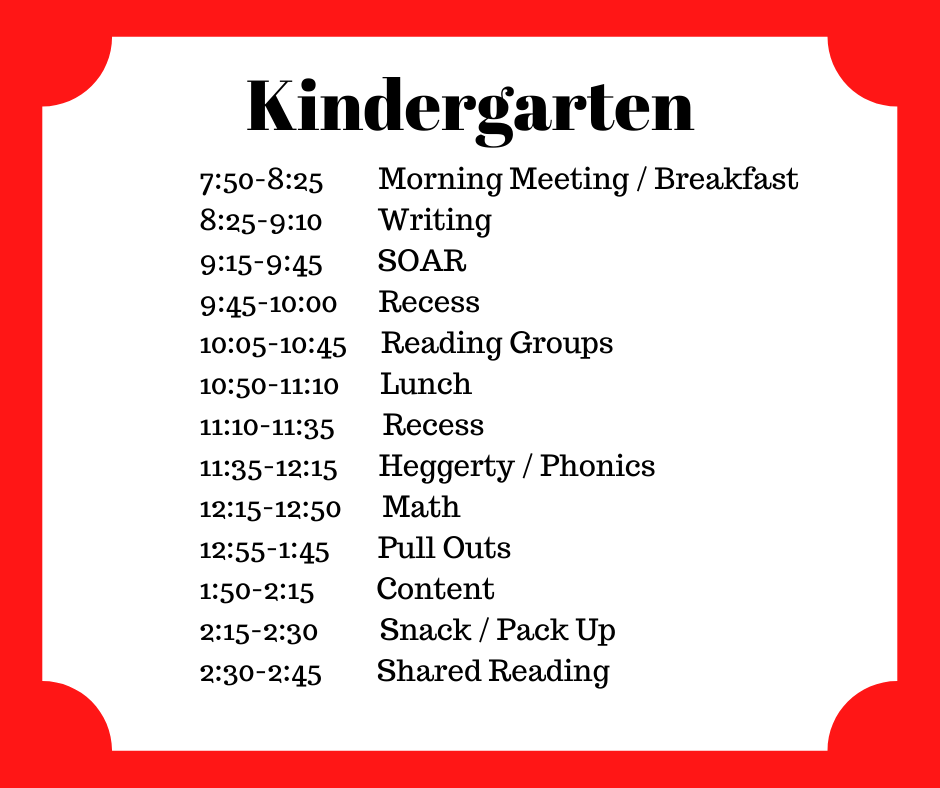 Kindergarten Daily Schedule