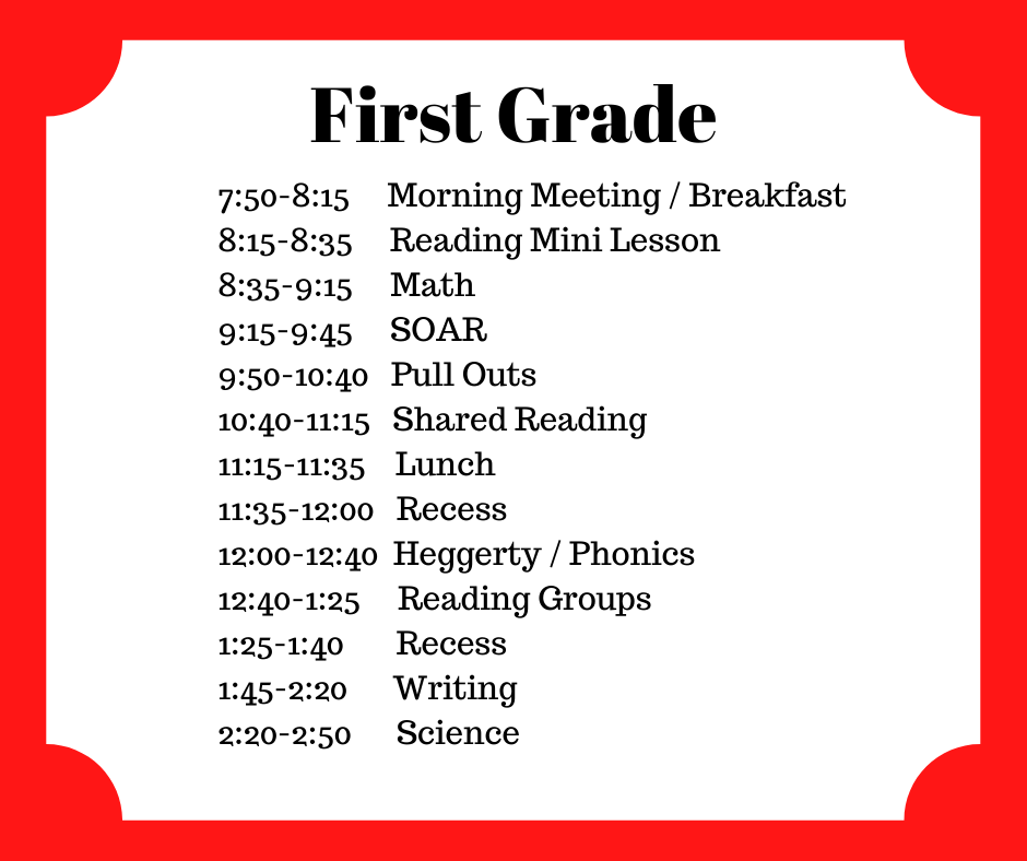 First Grade Daily Schedule