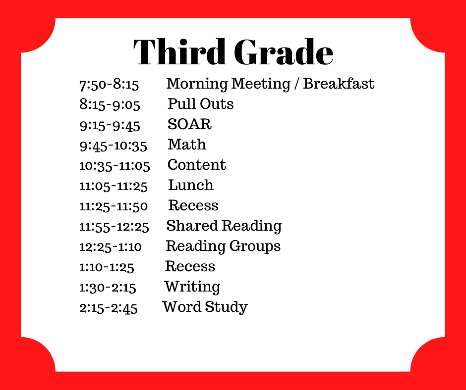Third Grade Daily Schedule