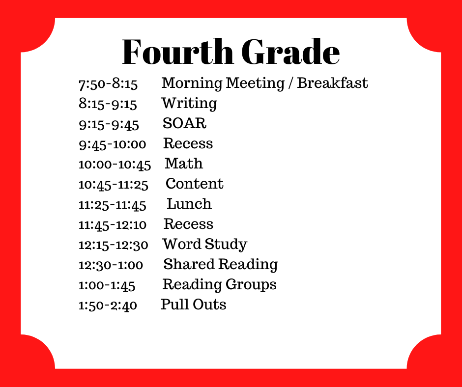 Fourth Grade Daily Schedule