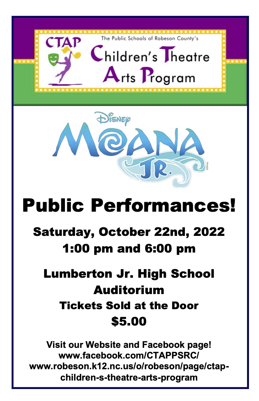 Moana Jr Public Performances October 22 1pm and 6pm LJHS $5 at the door