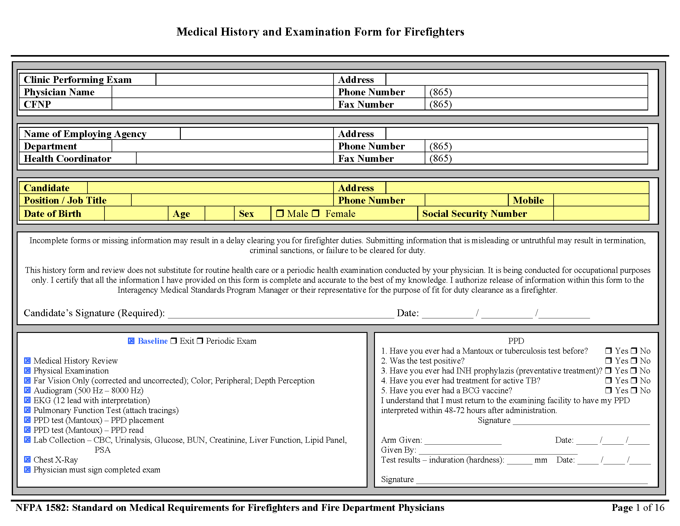 Page 1 of Firefighter Physical Form