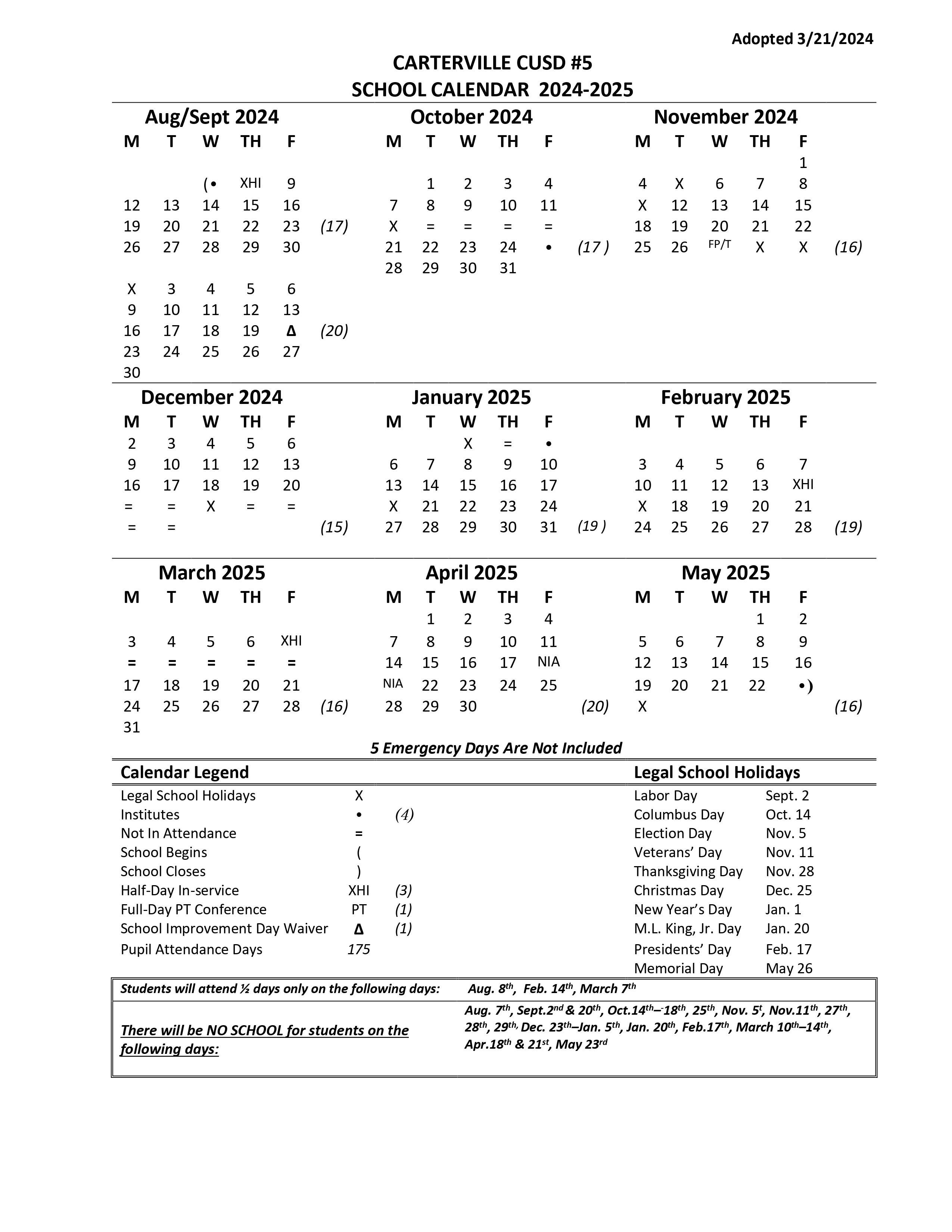 20242025 Calendar Carterville Junior High School