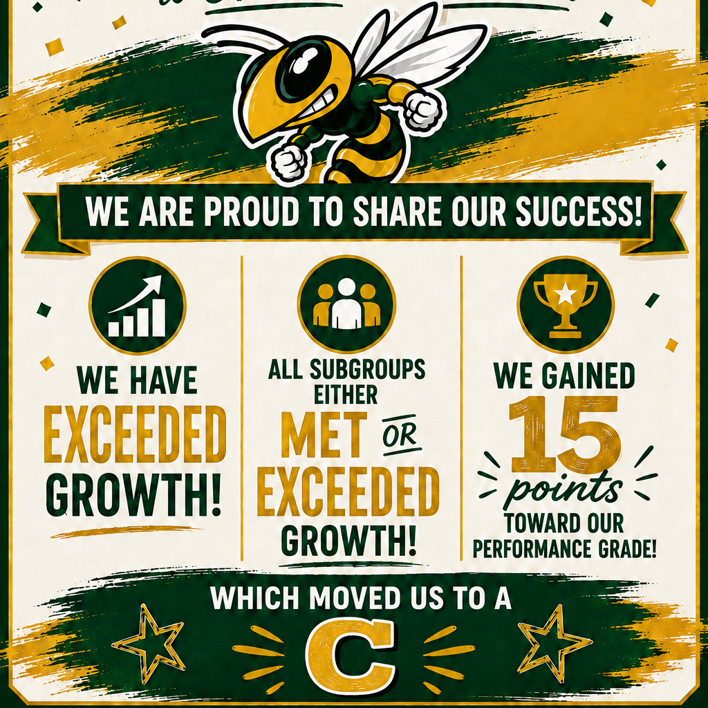 Showcasing our success where Littlefield has exceeded growth, all subgroups either met or exceeded growth, and a gain of 15 points toward our performance grade which has moved us to a C.
