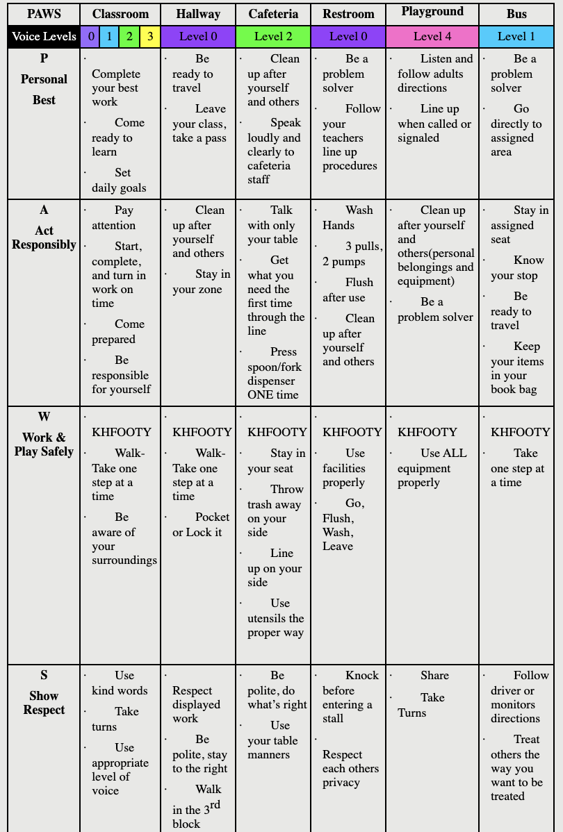 PBIS MATRIX