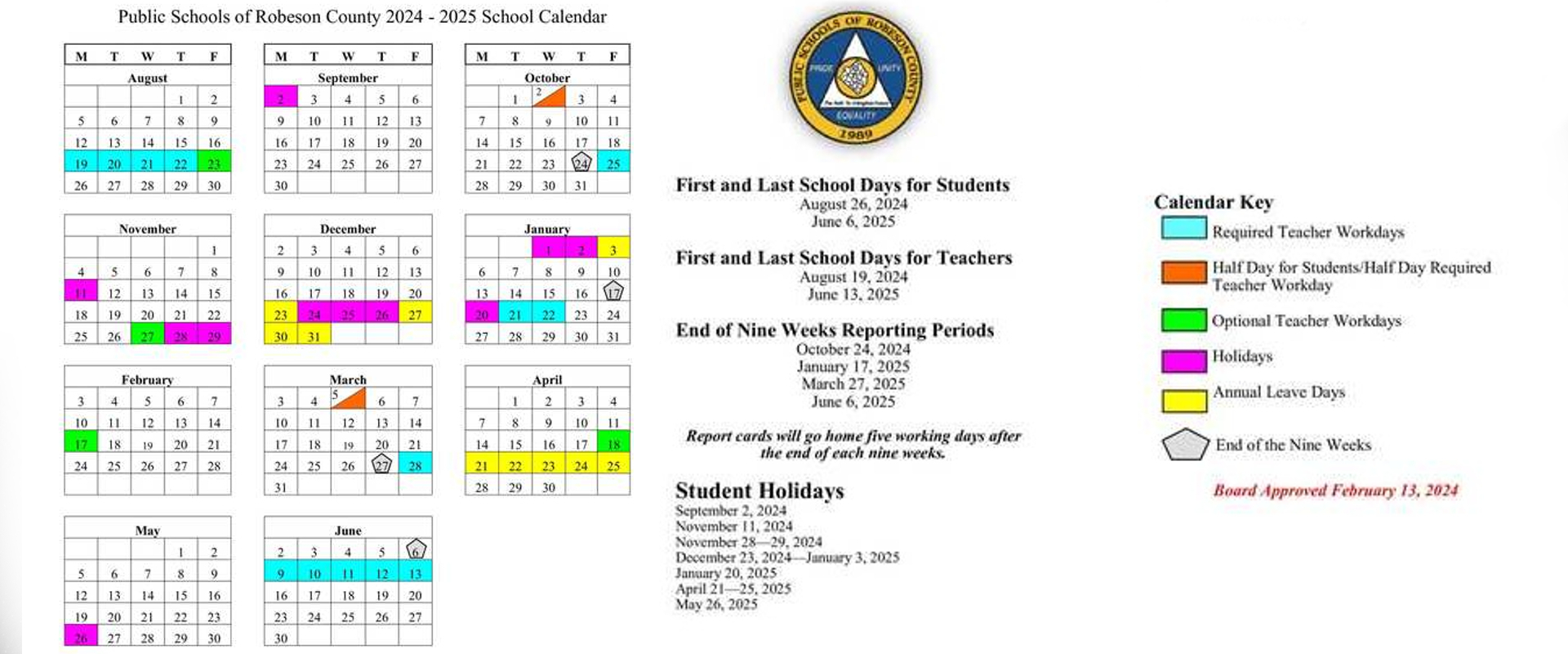 2024-2025 School Calendar