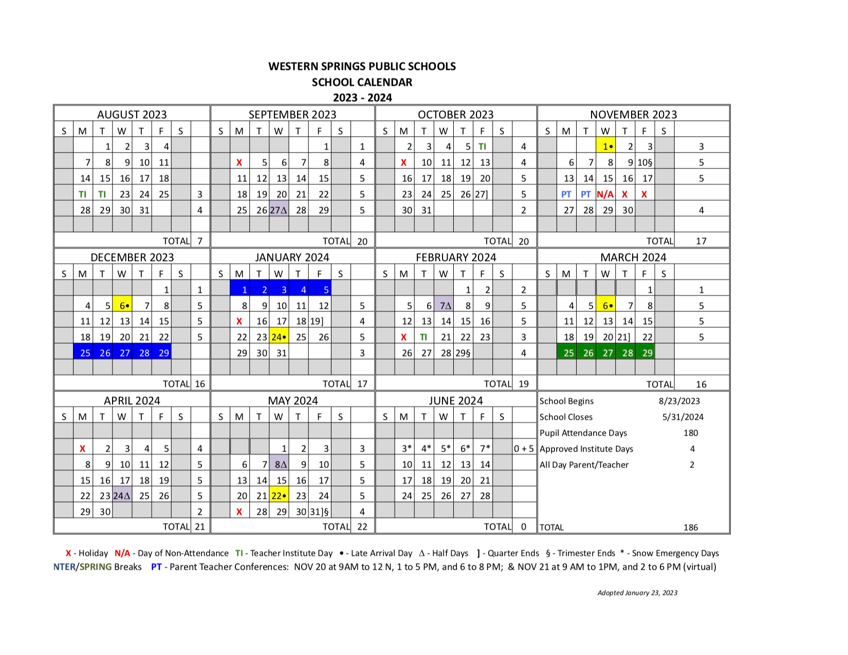 District Calendar Western Springs School District 101