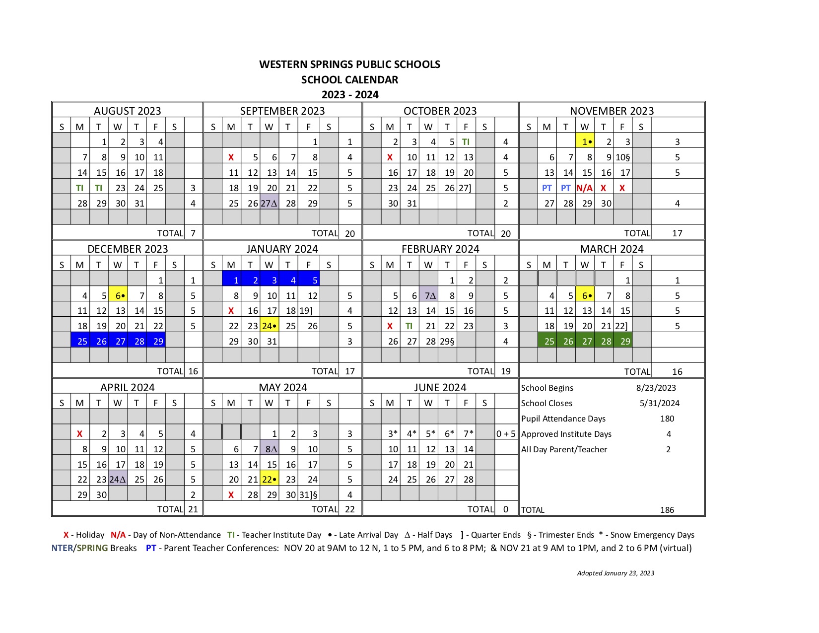 2023-2024 district calendar at a glance