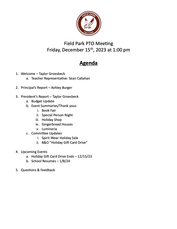 FP PTO Field Park Elementary