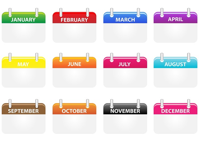 January through December monthly calendars