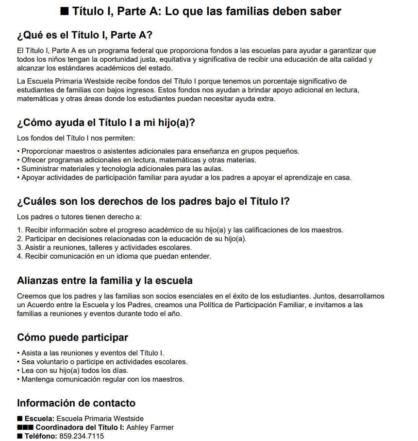 Title I Information- Spanish
