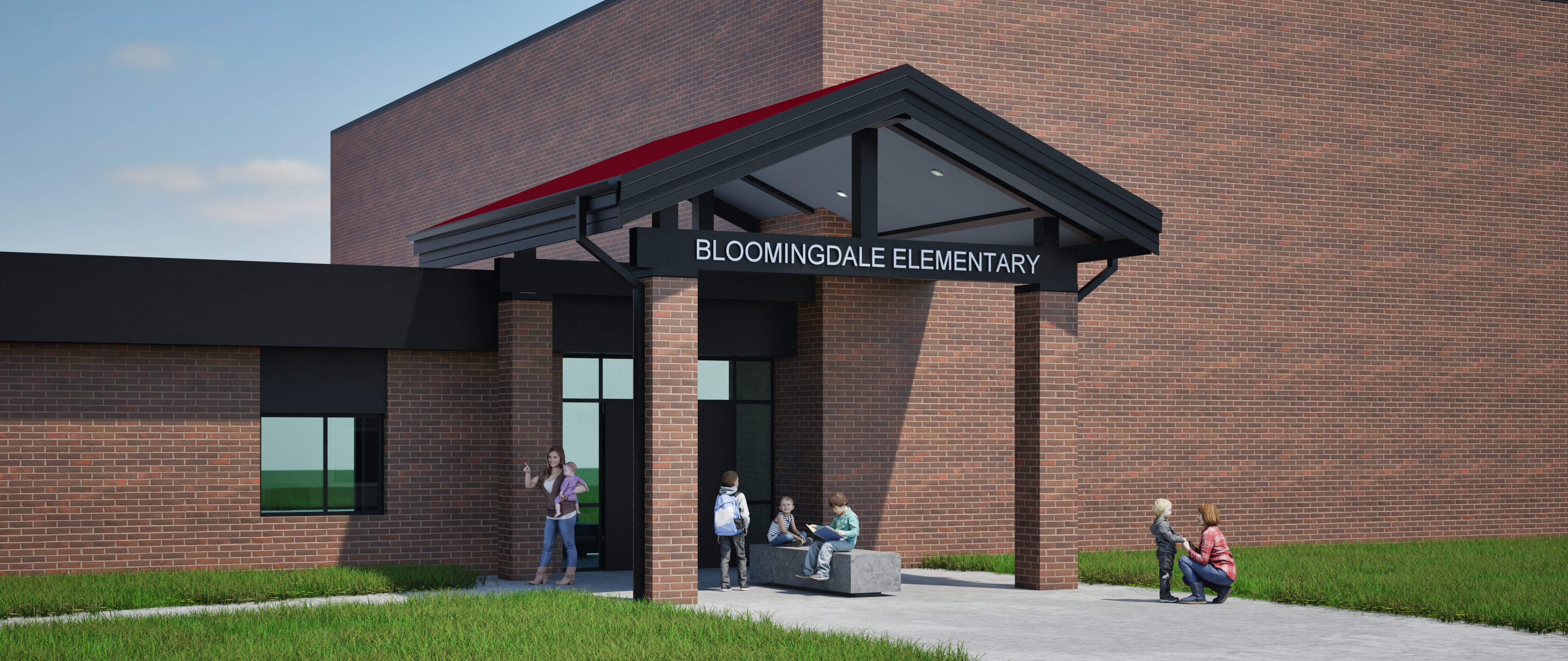 New main entry canopy drawing at Bloomingdale Elementary