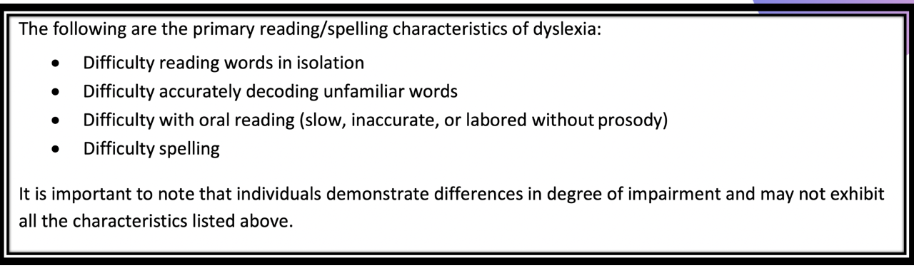 Dyslexia Characteristics