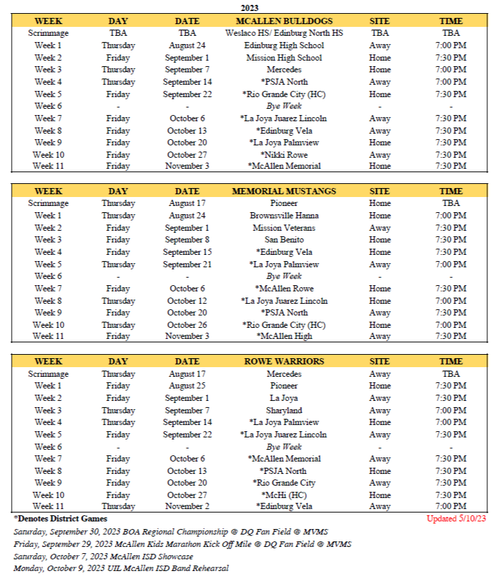 Varsity Football Information McAllen Independent School District