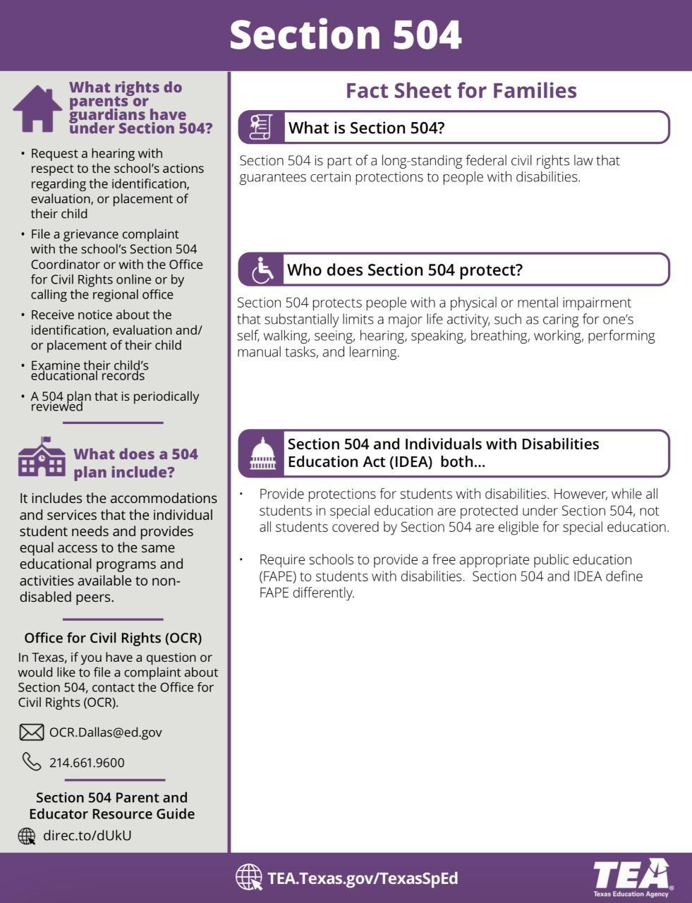 504 Fact Sheet for Families - English