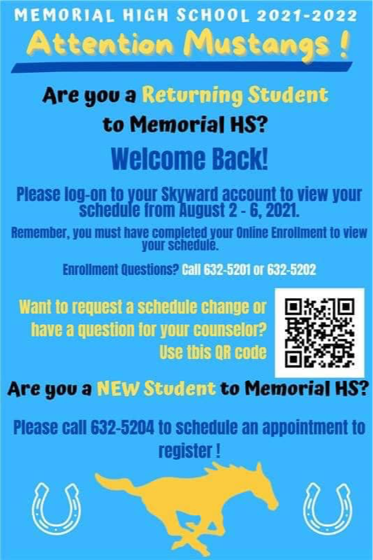 Memorial High School Schedule Pickup Information