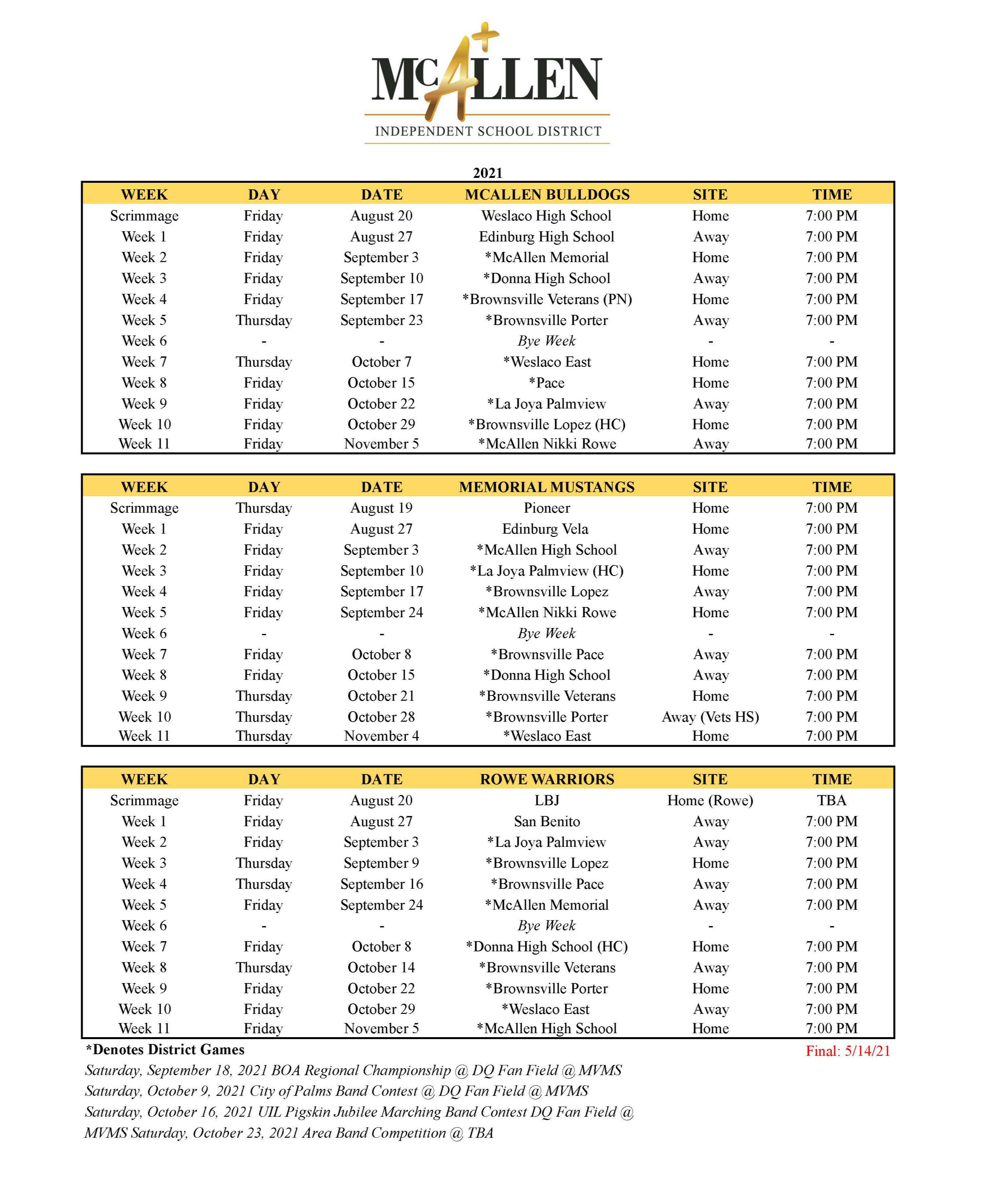 Varsity Football Information | Mcallen Independent School District