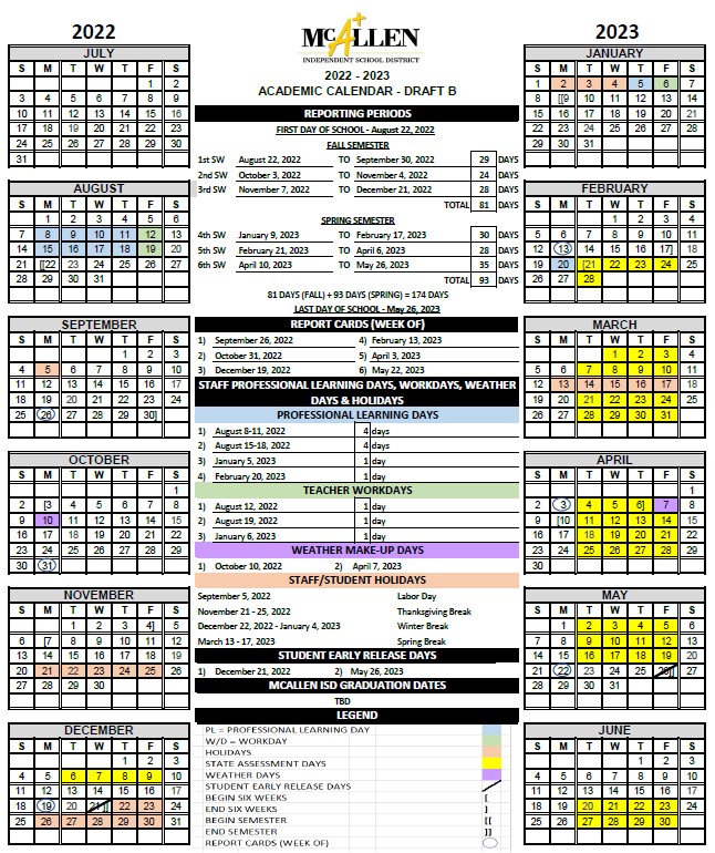 2022-2023 District Calendar Voting | Mcallen Independent School District