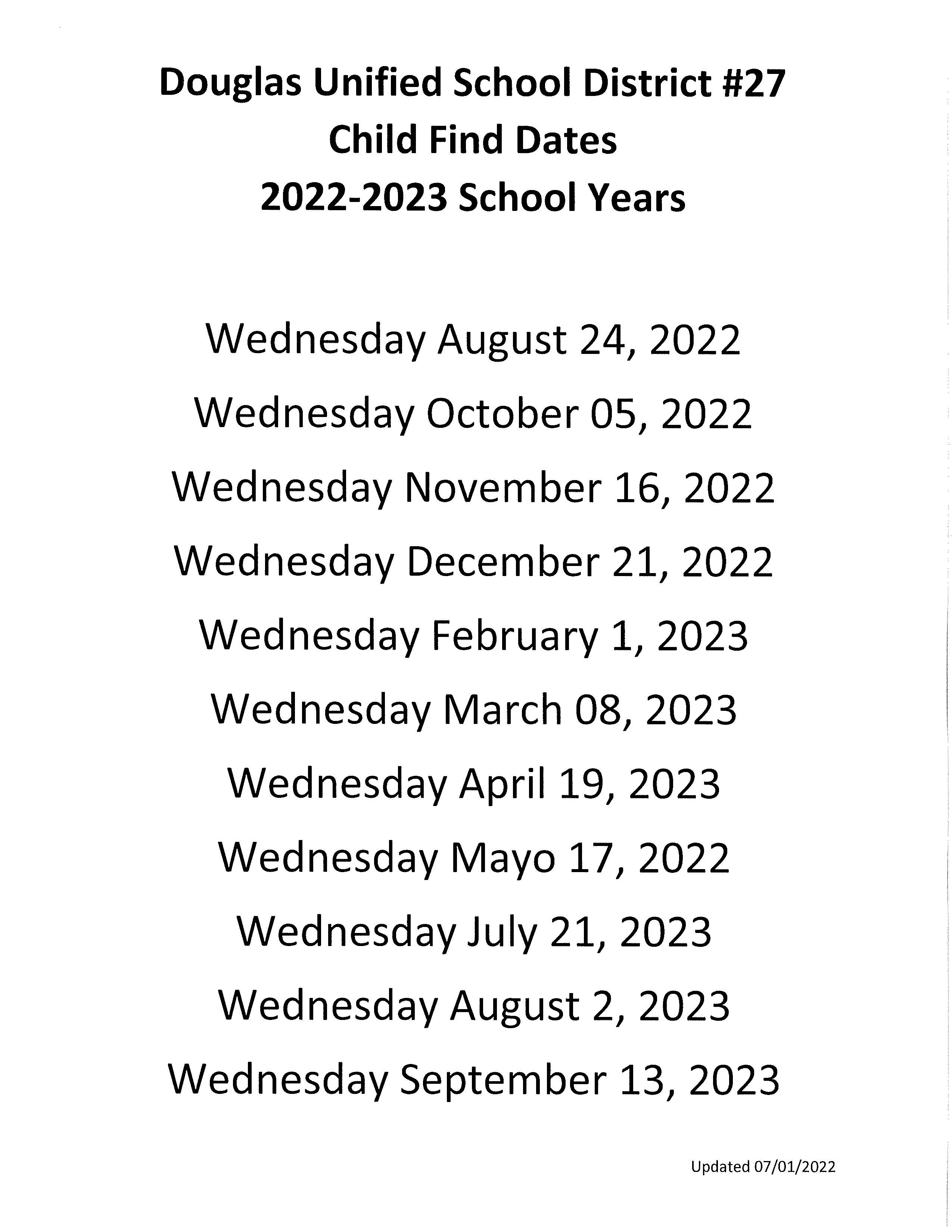 22-23 Child Find Dates