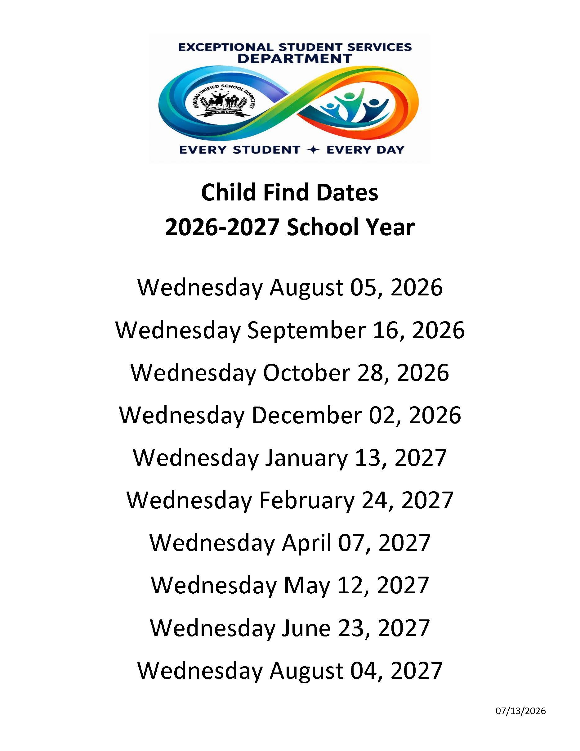 SY 26-27 Child Find Dates