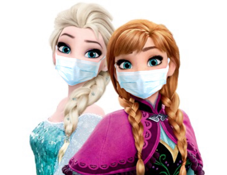 Anna and Elsa wearing face masks