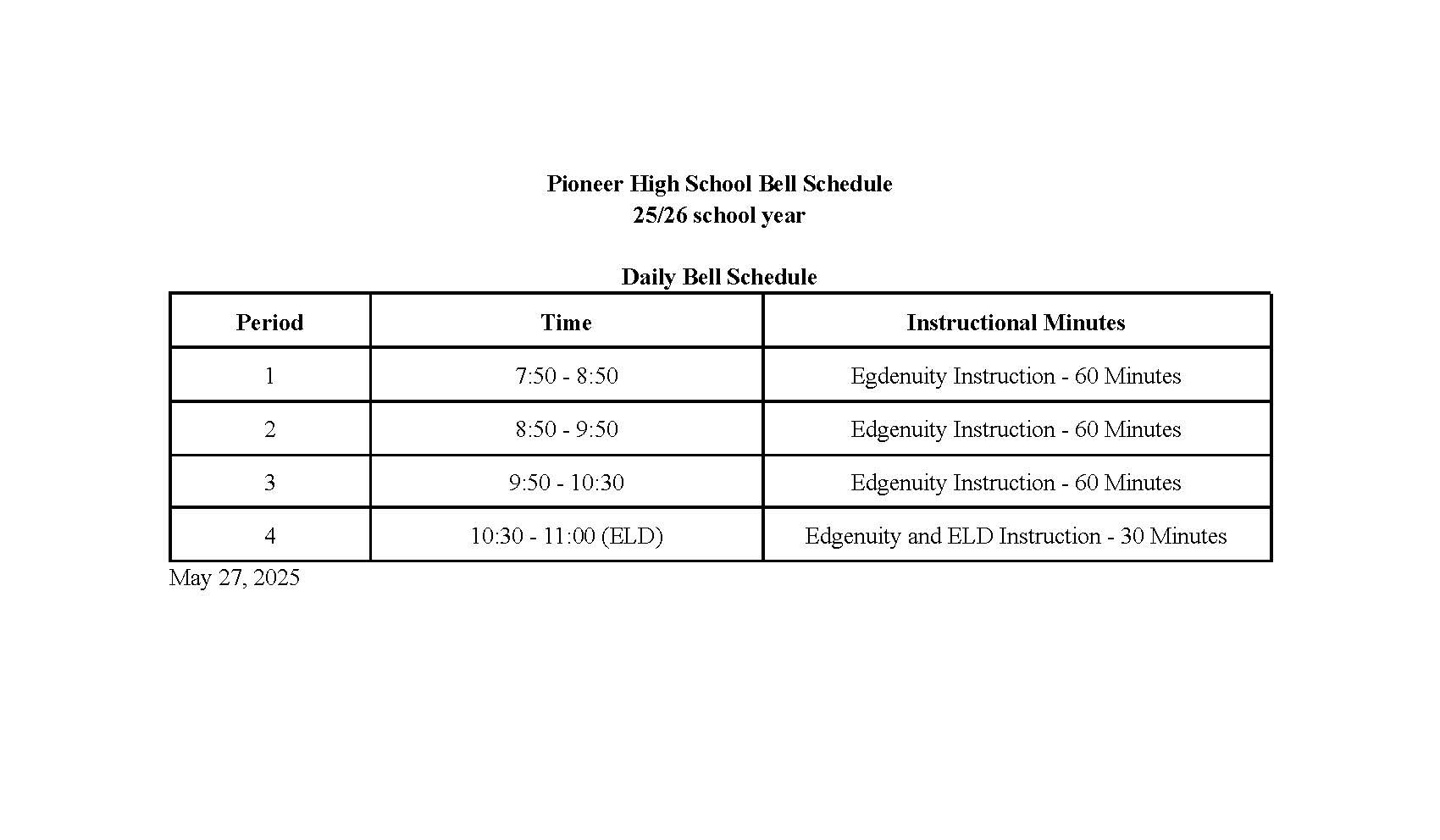 Bell Schedule