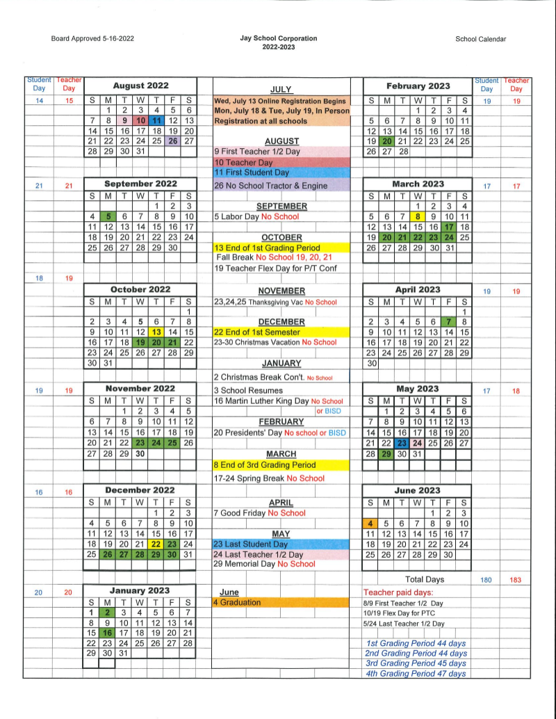 District Calendars | The Jay School Corporation