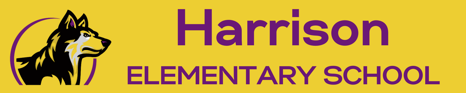 Harrison Elementary School with logo on yellow background