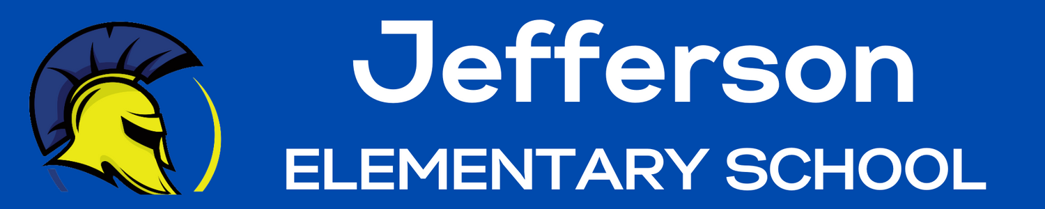 Jefferson Elementary School with logo on blue background