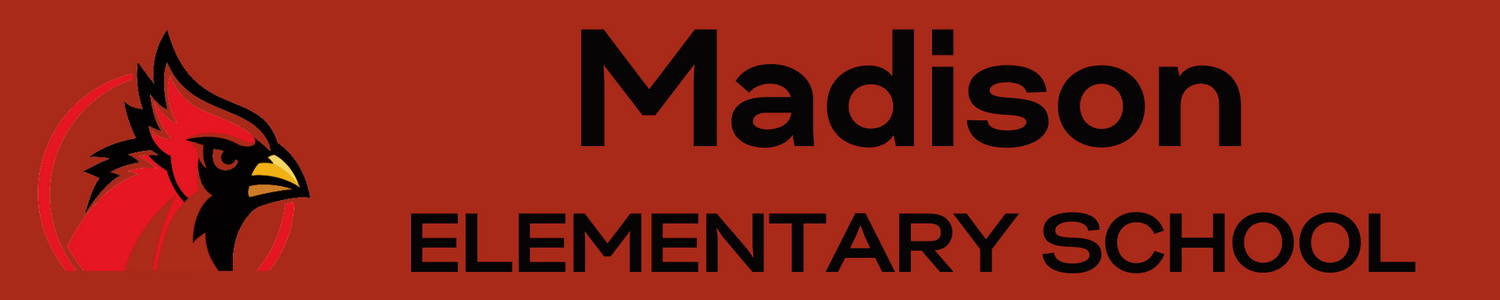 Madison Elementary School with logo on red background