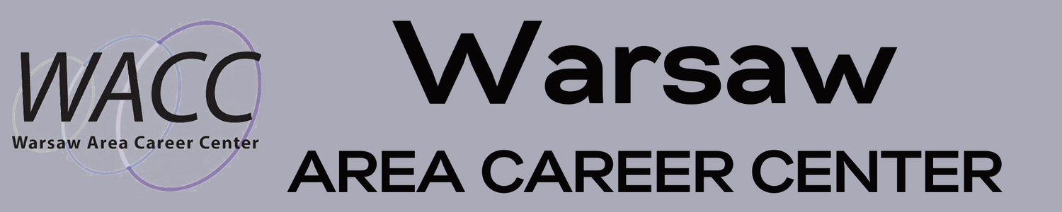 Warsaw area career center with logo on gray background