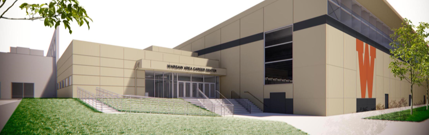 digital rendering of warsaw area career center entrance