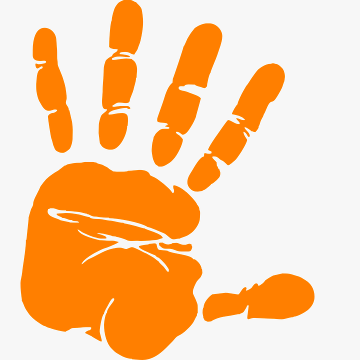 Amanda Walker Assistant Director: Infant/Toddler. Image is an orange handprint on a white background